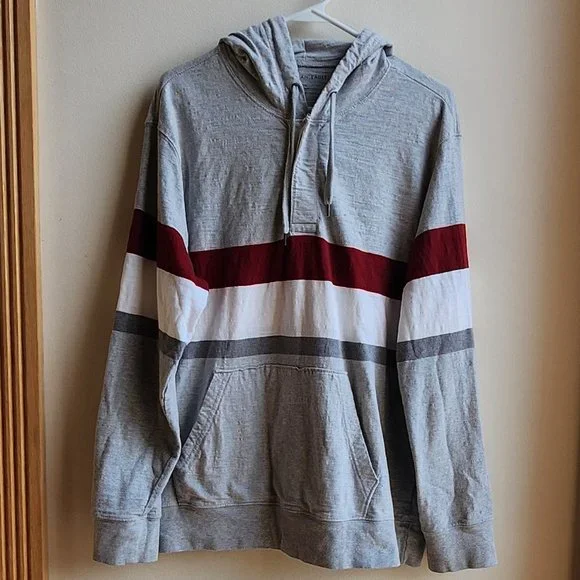 American Eagle Outfitters Striped Hooded Pullover Sweatshirt Size Large - Picture 5 of 13
